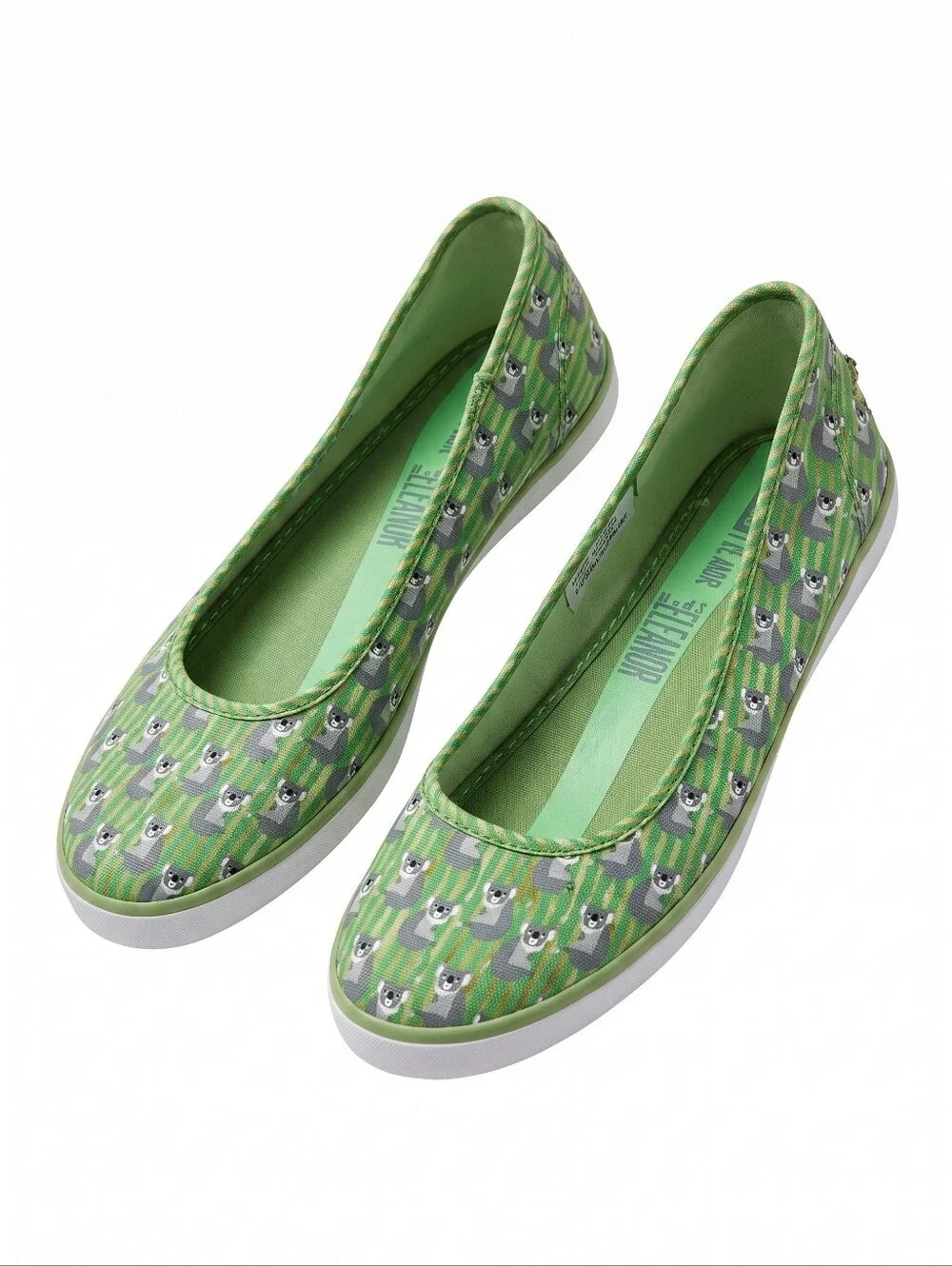 Keds x Eleanor Lime Green Satin Flats with Koalas